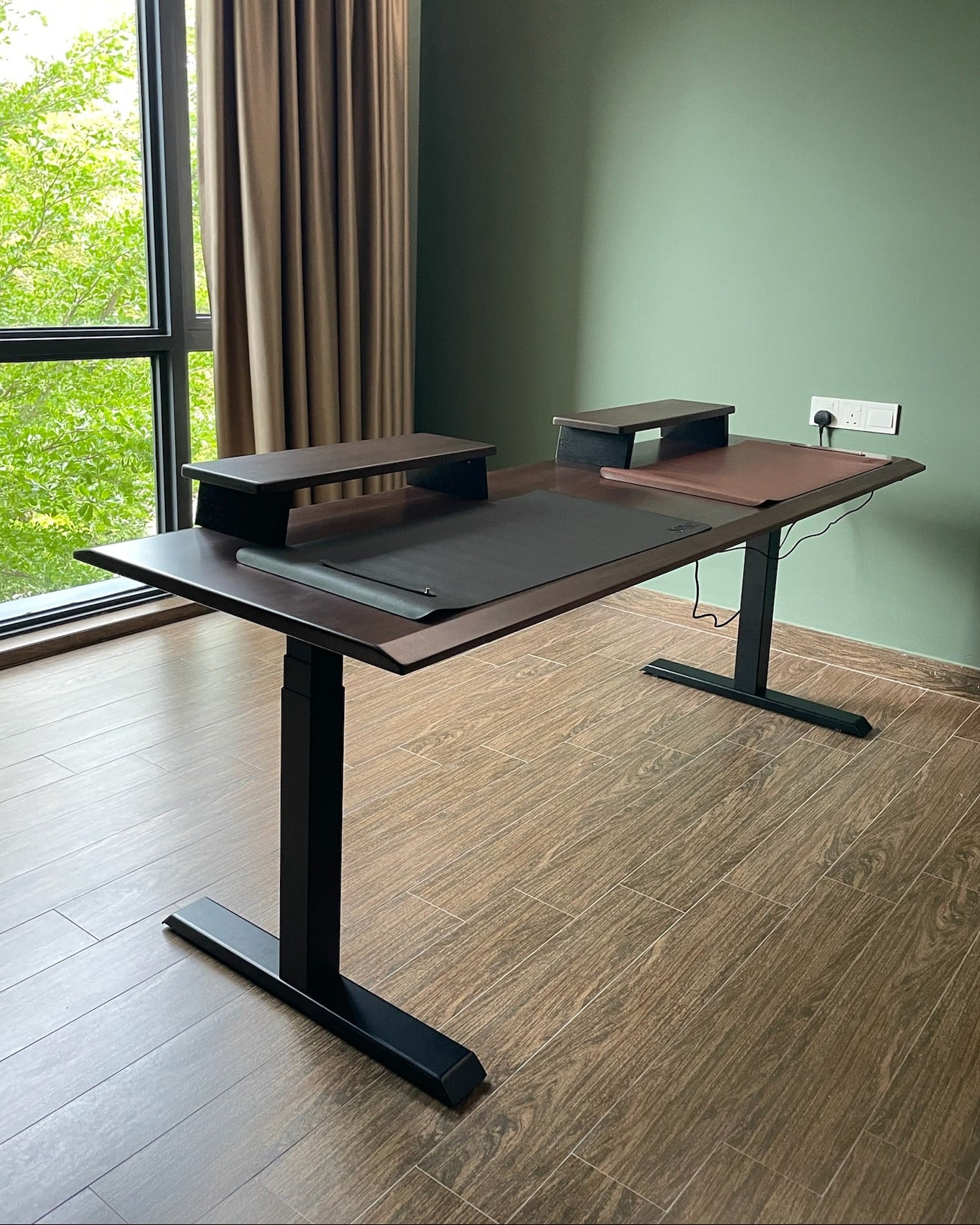 Standing Desk with solid nyatoh wood top